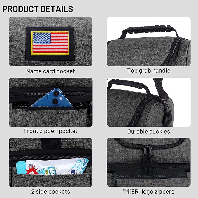 MIER Adult Lunch Box Insulated Lunch Bag Large Cooler Tote Bag for Men, Women, Double Deck Cooler (Grey, Large)