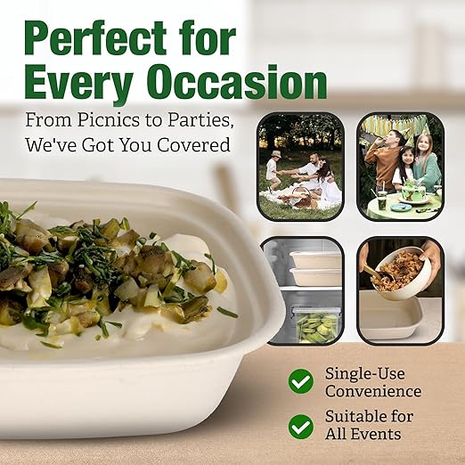 100 Pack 50 Oz Large Paper Bowls with Lids, Heavy Duty Compostable Paper Bowls for Party, Disposable Bowls Bulk Leakproof and Microwave Safe for Hot/Cold Use (50 Oz)