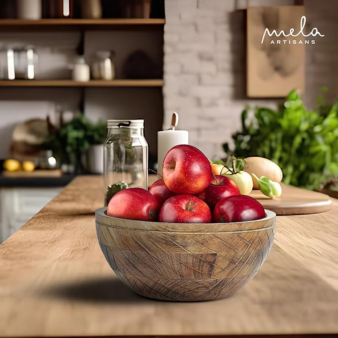 Mela Artisans 9'' Wooden Fruit Bowl, Regular Serving Bowl for Salads, Cereals, Snacks & Mixing | Decorative Bowls for Kitchen | Jai Valley Collection