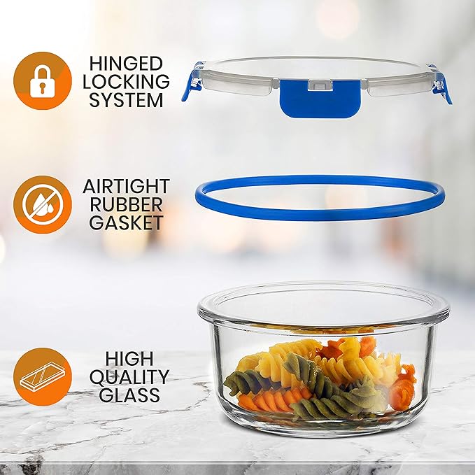 NutriChef 24pcs Glass Food Storage Containers, (12 Stackable Heavy Duty Meal Prep Containers w/ 12 Airtight Lids), Microwave, Freezer, & Dishwasher Safe for Food, Snacks, Fruit & More, (Blue)