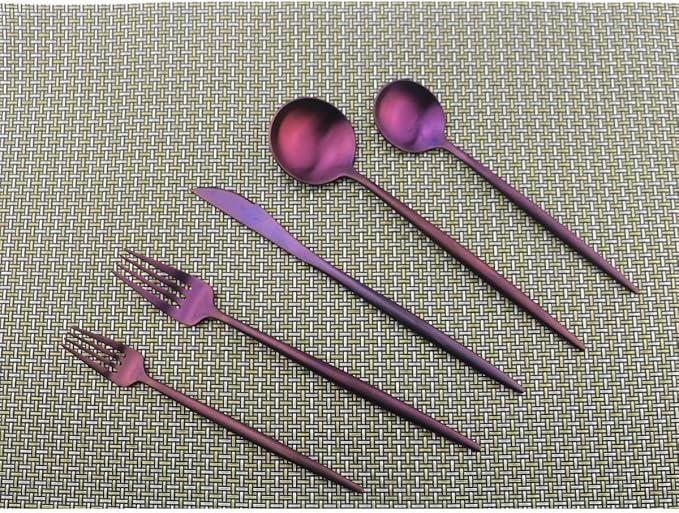 Flatware Set for 4, Luxury 20 Pieces Purple Plated Copper Color 18/10 Stainless Steel Silverware Flatware Sets Spoons Knives and Forks Set, Service for 4