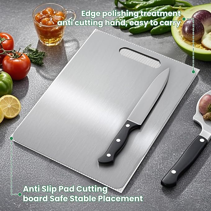 2 PackTitanium Cutting Boards 100% Pure Titanium for Kitchen .Cutting Edge Hygiene & Durability.Double sided food-grade Titanium Cutting Board For Meats Fruits And Vegetables. Easy to Clean(M+L)