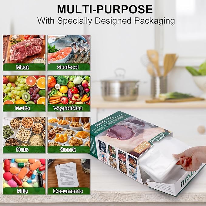 600 Vacuum Sealer Bags For Food 8x12 Inch, BPA Free Quart Freezer Sealed Bags, Compatible with All Heat Vacuum Sealers Machine, Heavy Duty, Great for vac storage, Meal Prep or Sous Vide