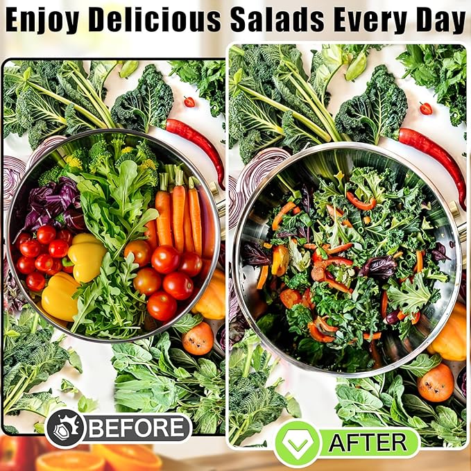 Salad Chopper Bowl - Stainless Steel Salad Chopping Bowl, Salad Chopper Bowl and Cutter with Lid, Chef Grade Salad Chopper Blade and Bowl, Mezzaluna Mincing Knife, Super-fast Salad Prep