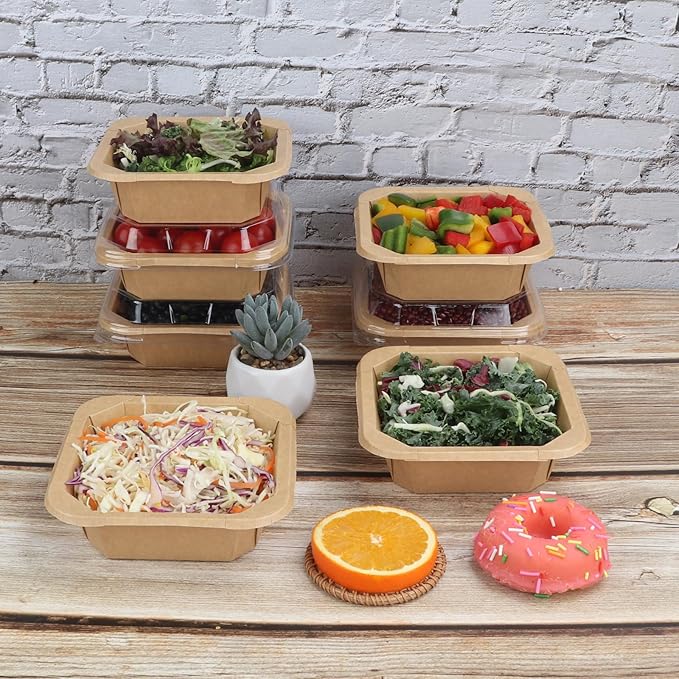 18OZ Disposable Kraft paper bowls with lids,Food containers Soup Bowls Party Supplies Treat Bowls 50 PACK