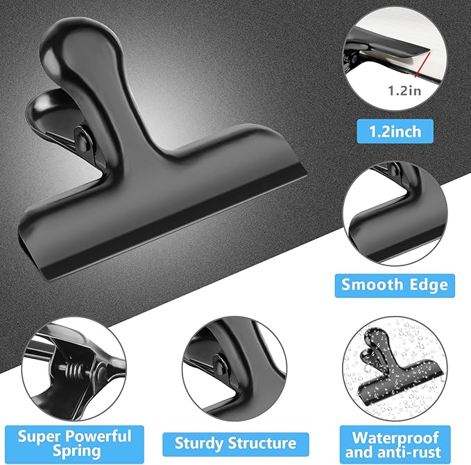 20 Pack 3 Inch Wide Stainless Steel Chip Clips Bag Clips Food Clips Heavy Duty Food Bag Clamp, All-Purpose Air Tight Grip Clips for Kitchen Office to Seal Coffee Bags, Paper Sheets