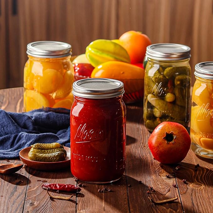Wide Mouth Mason Jars - 32 oz, 12 Pack Large Glass Jars with Airtight Lids, 1 Quart for Pickling, Canning, Fermenting and Food Storage, Microwave & Dishwasher Safe