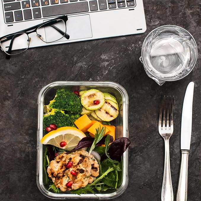 Bayco 10 Pack Glass Meal Prep Containers, Glass Food Storage Containers with Lids, Airtight Glass Lunch Bento Boxes, BPA-Free & Leak Proof (10 lids & 10 Containers) - White