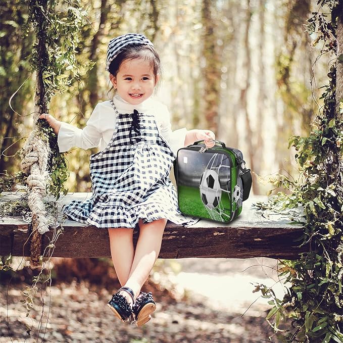 Pardick Lunch Box for Kids Boys Girls Soccer Lunch Bag Football Kids Lunch Box Insulated Teen Student Lunch Bag Meal Tote with Adjustable Shoulder Strap for School