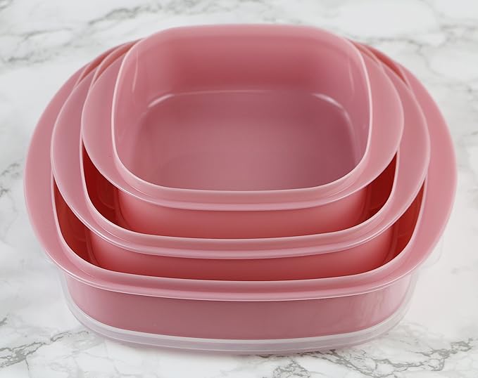 Reston Lloyd Nesting Microwave Containers, Set of 3, Adjustable Steam Vents, Airtight, Meal Prep, Durable BPA-Free Plastic- Freezer & Dishwasher Safe, Cookware & Food Storage, Anyday Cookware, Pink