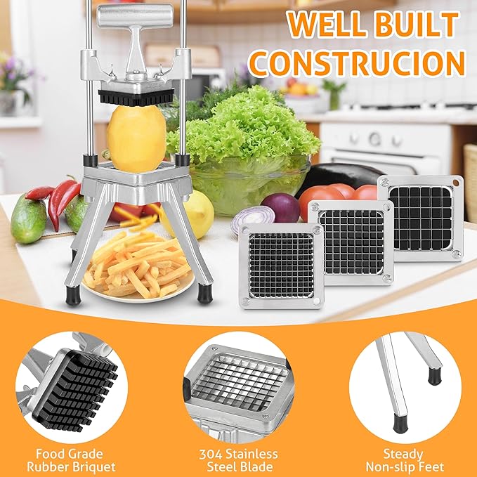 WICHEMI Commercial Vegetable Chopper Dicer w/3 Replacement Blades Onion Chopper Dicer Commercial Heavy Duty Vegetable Fruit Chopper Stainless Steel French Fry Cutter for Home Kitchen & Restaurant Use