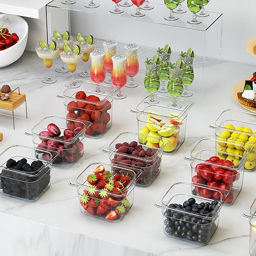 6 Pack Plastic Food Pan with Lid 1/6 Size 2.5 Inch Deep Restaurant Clear Food Storage Containers Polycarbonate Commercial Hotel Pans for Fruits Vegetables Beans Corns (12 PCS, 2.5'' Deep)