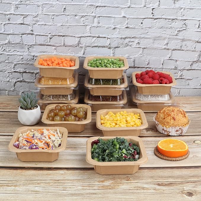 10OZ Disposable Kraft paper bowls with lids,Food containers Soup Bowls Party Supplies Treat Bowls 50 PACK