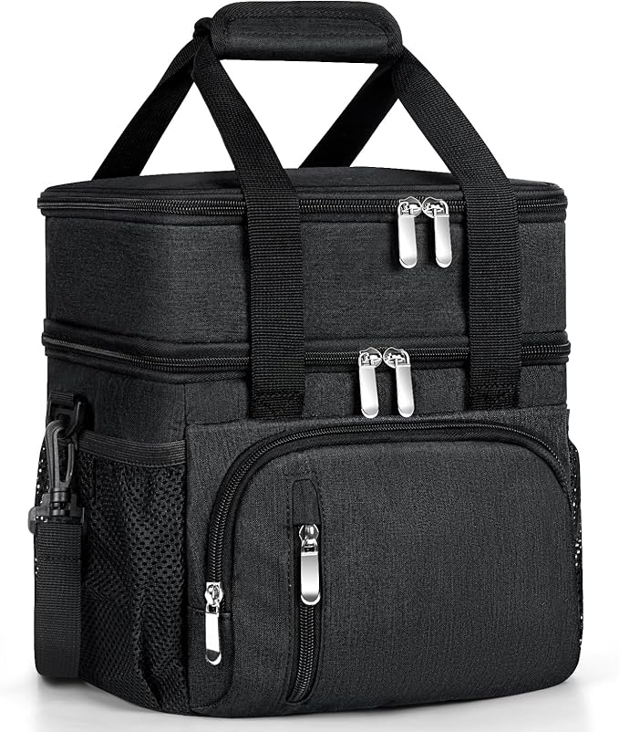 Lunch Box for Men, Double Insulated Lunch Bag Reusable Leakproof Cooler Bag Portable Picnic Food Bag, Adult Lunch Tote Lunch Bag for Work, Construction Worker, Truck Driver, Light Crew-Black