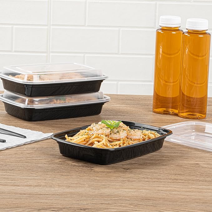 Restaurantware Asporto 16 Ounce To Go Boxes 100 Microwavable Round Soup Containers - Clear Plastic Lids Included Do Not Contain BPA Black Plastic Catering Food Containers Disposable