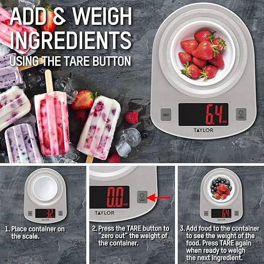 Taylor Digital Kitchen Scale, 11 pound capacity, Steel