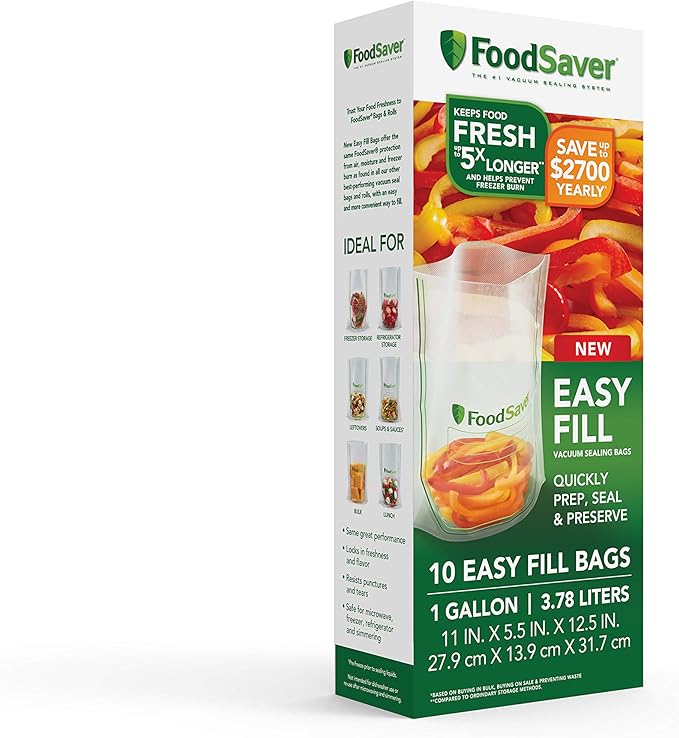 FoodSaver Vacuum Sealer Bags and Easy Fill Gallon Bags for Custom Fit Airtight Food Storage (Pack of 3, 10 Count)