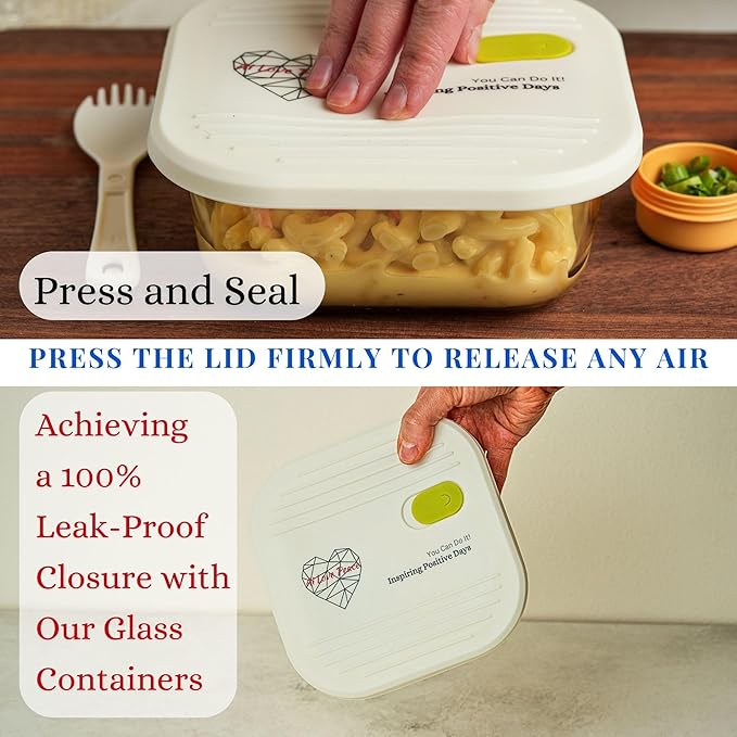 AI LOVE PEACE Glass Lunch Containers for Women Adults, Microwave Safe Glass Lunch Box,Leak Proof BPA-Free, Durable, Built-in Vent - Ideal for Meal Prep & On-the-Go Lunches (White)