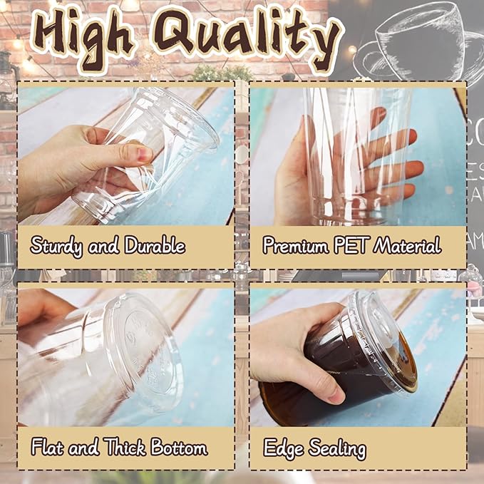 16 Oz Plastic Clear Cups with Strawless-Sip-Lids,25 Sets Plastic Cups with Sip Through Lids,Disposable Iced Coffee Cups for Milkshake,Smoothie,Cold Drinks