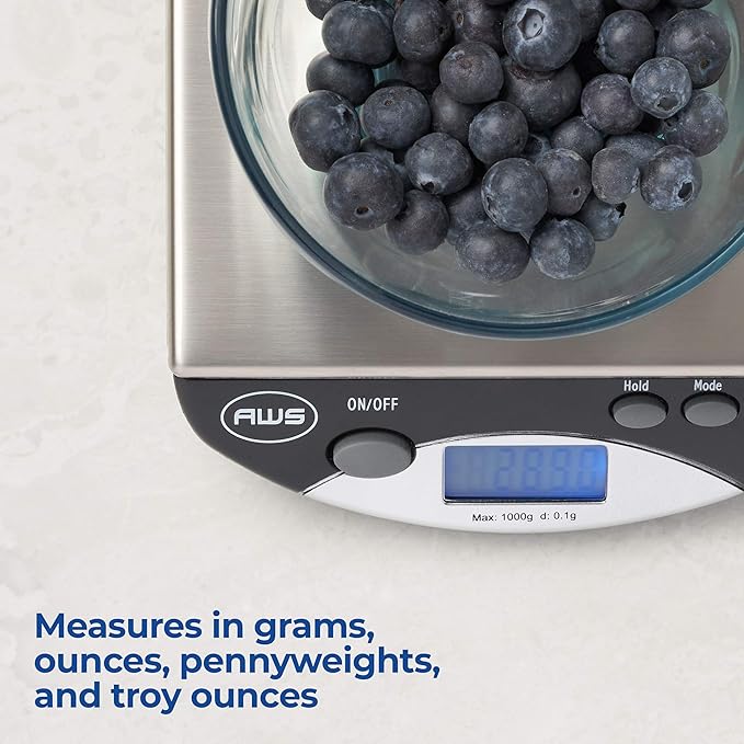 American Weigh Scales Bench Series Precision Digital Kitchen Weight Scale, Food Measuring Scale, 1kg x 0.1g, AMW-1000-BLK
