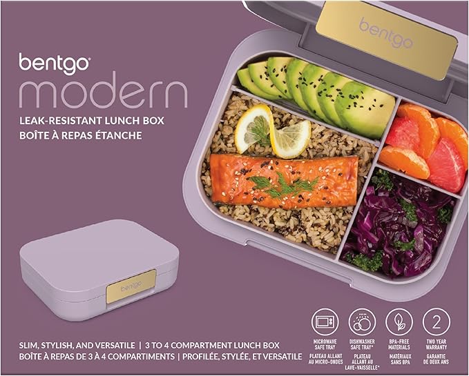 Bentgo Modern - Leak-Resistant Bento Lunch Box For Adults, Teens, & Larger Appetites; Reusable BPA-Free Meal Prep Container with 3 or 4 Compartments, Dishwasher/Microwave Safe; 44oz (Orchid)