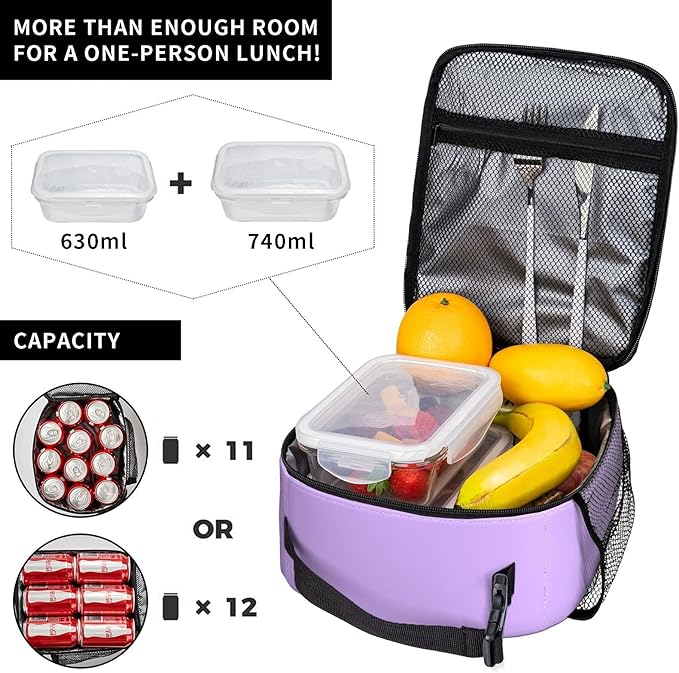 Light Purple Lunch Bag for Kids Girls Women Washable Thremal Picnic Meal Box for School Office Beach Insulated Cooler Reusable Portable