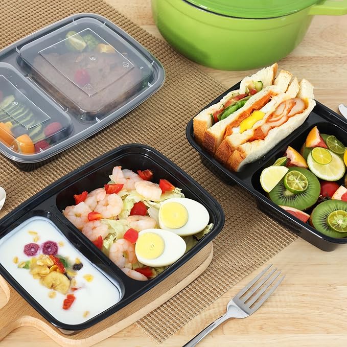 Moretoes 50 Pack 32oz Meal Prep Containers Reusable 2 Compartment Food Storage Containers with Lids Plastic Stackable To Go Boxes Microwave, Freezer, Dishwasher Safe