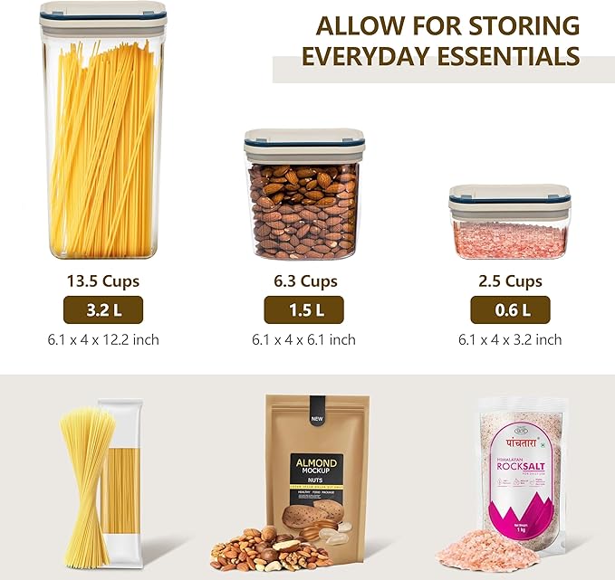 Flip-Lock Airtight Storage Containers Set 4 x 1.6 Qt, Food Container with One-hand Leak Proof Lid, Kithchen Pantry Canisters for Sugar Coffee Snacks Dog Treat, Rectangle, White