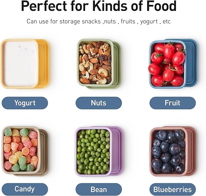 ISSEVE 8oz Silicone Snack Containers for Kids, 1 Cup Reusable Small Containers with Lids, Leak Proof Silicone Food Storage Containers, Kids Lunch Box for Daycare, School, Travel (6)