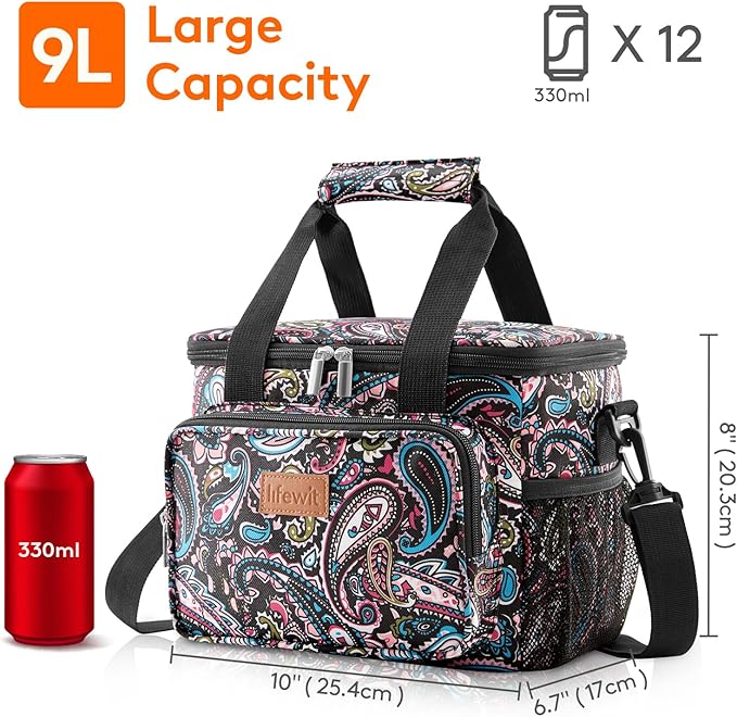 Lifewit Large Lunch Bag Insulated Lunch Box Soft Cooler Cooling Tote for Adult Men Women, Paisley 12-Can (9L)