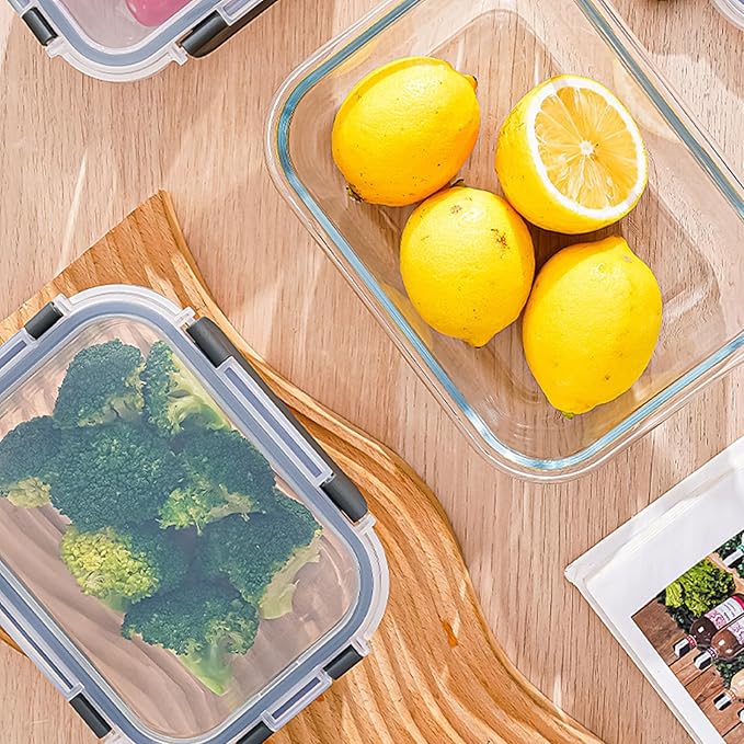 2Pcs 63oz Large Glass Food Storage Containers 8 Cups Family Size Set Baking Containers with Locking Lids Microwave/Oven Freezer Dishwasher Safe, Black