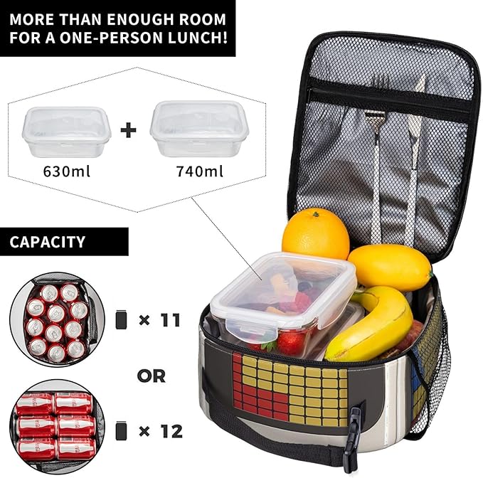 Insulated Lunch Box for Boys Girls Kids Video Game Lunch Box for Work,Picnic,School,Travel,Hiking,Beach or Fishing Polyester Video Game Theme Lunch Bag