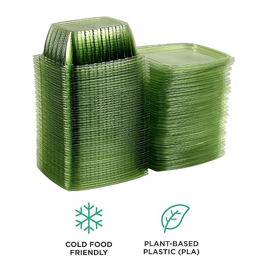 ECO PRODUCTS Compostable 32oz Rectangular Deli Containers With Lids, Pack of 50, Veridian Clear Green Meal Prep, Made from PLA, A Renewable Material Made from Plants, One Lid Fits All