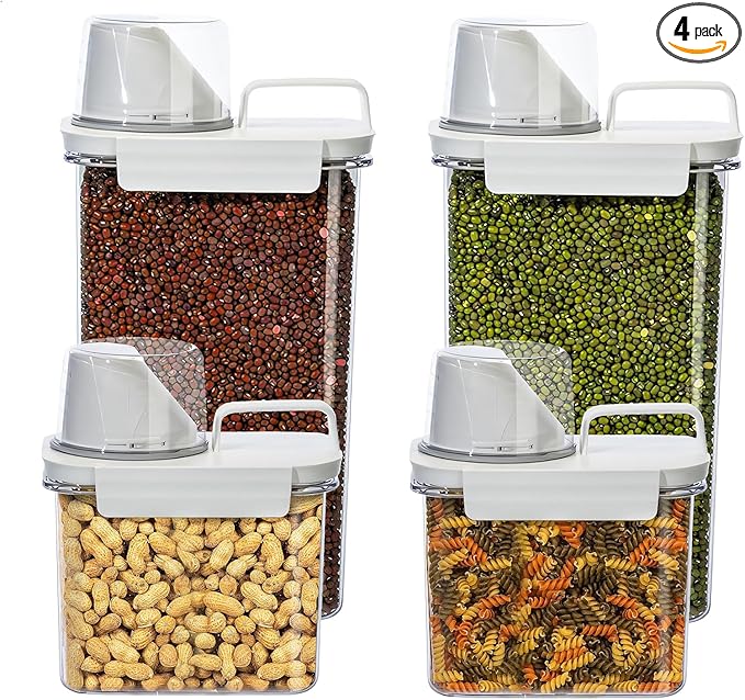 Storage Cereal Organizers Containers Sets , Food Grade BPA free PET Material Reusable,Airtight food storage containers with lids, kitchen organizers and storage Total(2 pcs 2300ml 2 pcs 1100ml)