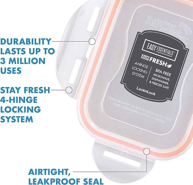 LOCK & LOCK Easy Essentials Color Mates Food Storage lids/Airtight containers, BPA Free, 18 Piece, Clear