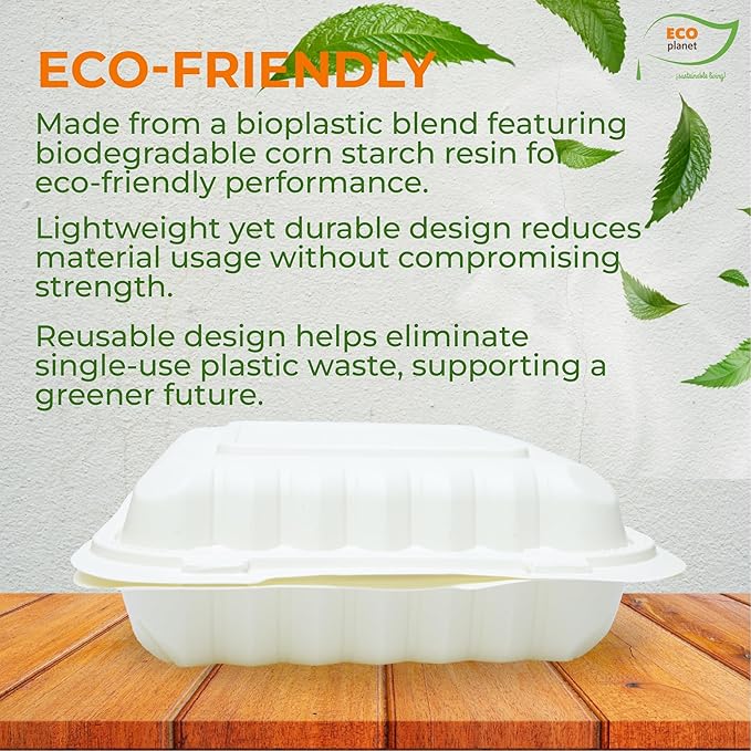 Compostable Food Containers with Lids | Durable, Biodegradable, and Eco-Friendly (50, Square P3)