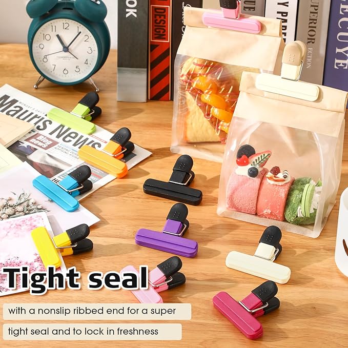 20 Pcs Chip Bag Clips Plastic Heavy Duty Food Bag Clips Heavy Seal Grip for Food Storage Snack, 3.07 x 2.56 x 1.46 Inch(Multicolor)
