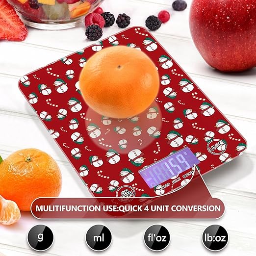 Food Scale Kitchen Scale for Baking Cooking Digital Food Weighing Measuring Scale Small Waterproof Electric Food Scale Christmas Snowman Candy Red