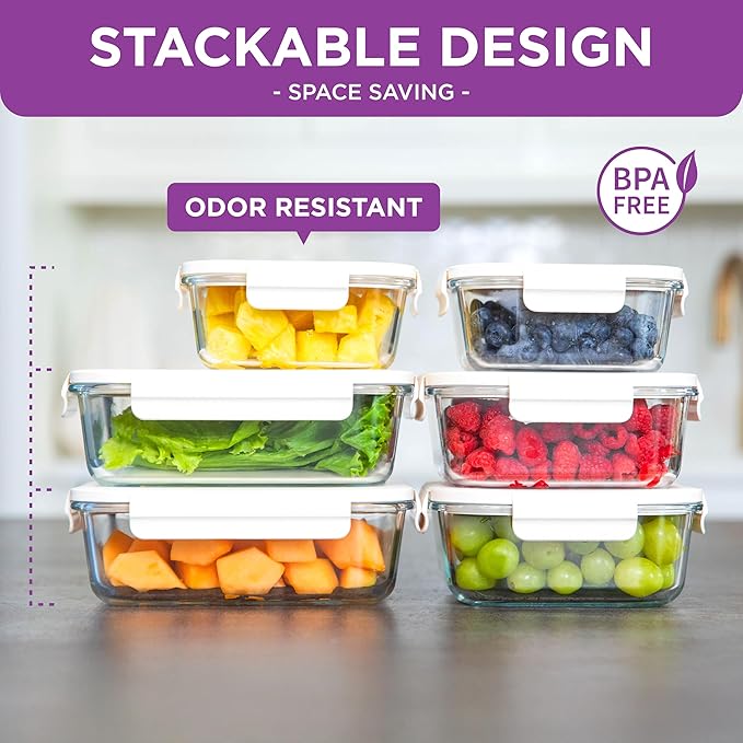 HOLDN’ STORAGE Vacuum Food Storage Containers, Set of 6 Glass Containers plus an Electronic Vacuum Pump – Keep Food Fresh Longer, BPA-Free Glass, Leak-Proof, Ideal for Meal Prep, Marinating.