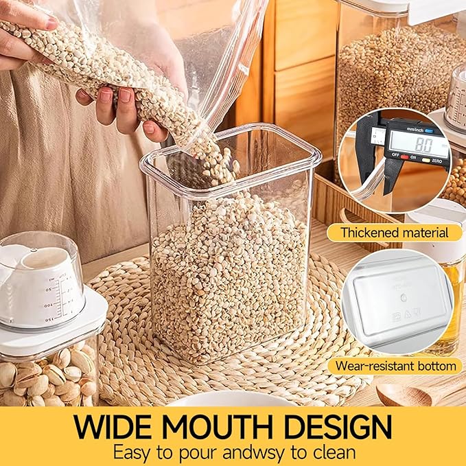 Storage Cereal Organizers Containers Sets , Food Grade BPA free PET Material Reusable,Airtight food storage containers with lids, kitchen organizers and storage Total(2 pcs 2300ml 2 pcs 1100ml)