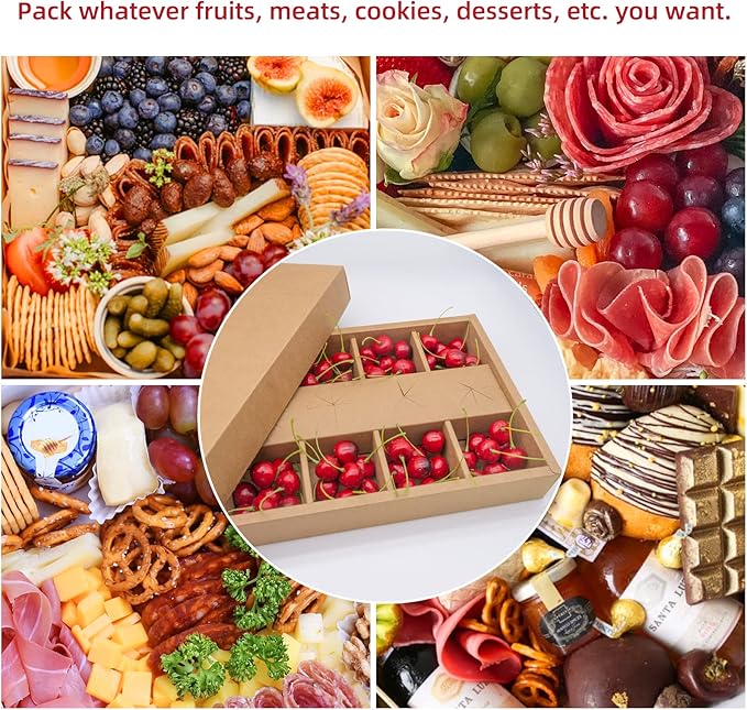 10PK 10-Grid Snack Bowls Heavy Duty, Kraft Paper Serving Window Tray Box 15.5x9x2in, Oil-proof Pastry Box for Outdoor Picnic Box Party Takeout Container