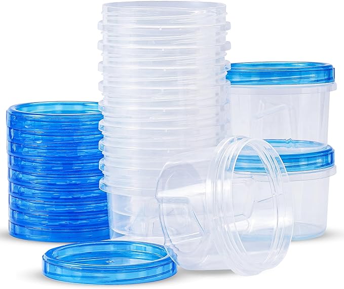 RFAQK 24 PCS Freezer Storage Containers with Twist Top Lids-(16OZ) 12 Plastic Deli Containers with 12 Screw Lids-Soup Freezer Containers with Lids-Meal Prep Reusable Box for Lunch, Gym and Travel
