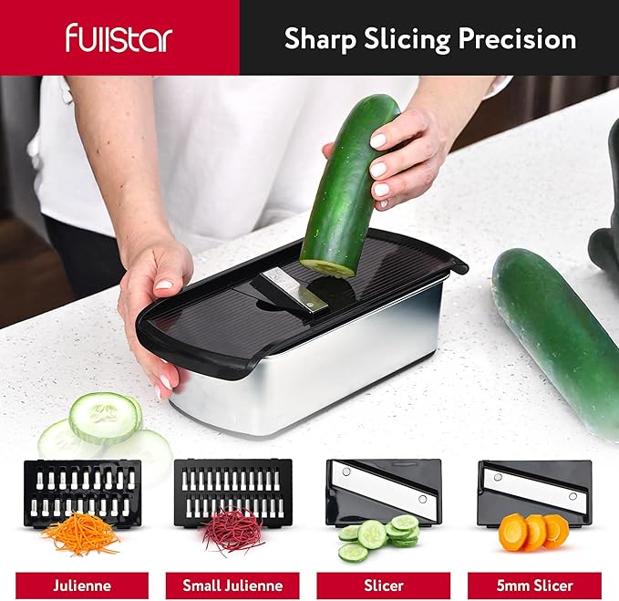 Fullstar Vegetable Chopper and Spiralizer - Food Chopper with Container, Fruit Slicer, Kitchen Gadgets & Accessories, Home Essentials (14 in 1, Stainless Steel)
