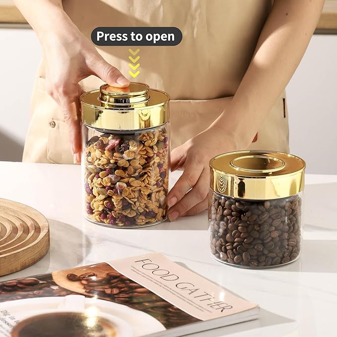2-Pack Airtight Glass Food Storage Containers - Wide Mouth, One-Touch Locking Lids, Borosilicate Glass for Pantry, Spices, Snacks & Dry Food