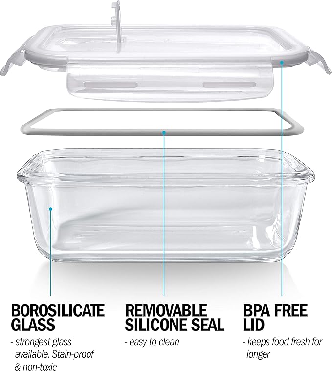 Igluu Meal Prep Glass Containers with Lids (5 pack + extra lid) - Meal Prep Containers Reusable, Microwave, Oven, Freezer & Dishwasher Safe - Food Storage Containers with Steam Vent Lids (840ml 28oz)