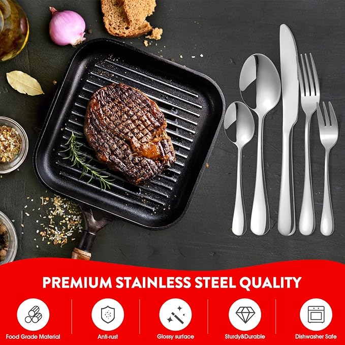 30 Pieces Flatware Set, Stainless Steel Cutlery Silverware Set Service for 6, Kitchen Utensil Set, Home Tableware Set, Include Knives Spoons Forks
