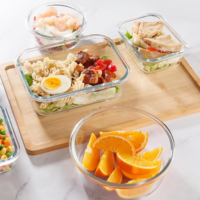 C CREST Food Storage Glass Containers Set of 12 with Locking Lids, Multi-Size, Airtight Seal for Freshness, Perfect for Meal Prep and Storage