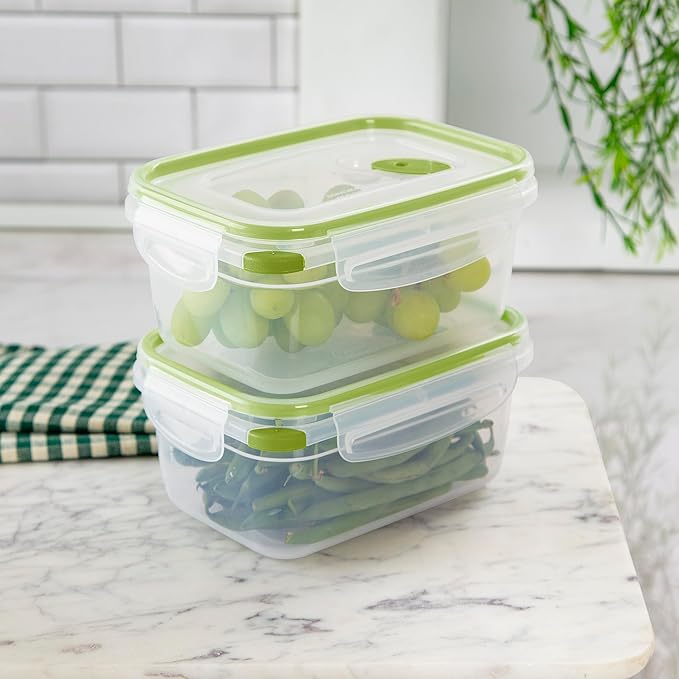 Sterilite Ultra-Seal 4.5 Cup Rectangle, Airtight Food Storage Container, Latching Lid, Microwave and Dishwasher Safe, Clear With Green Gasket, 6-Pack