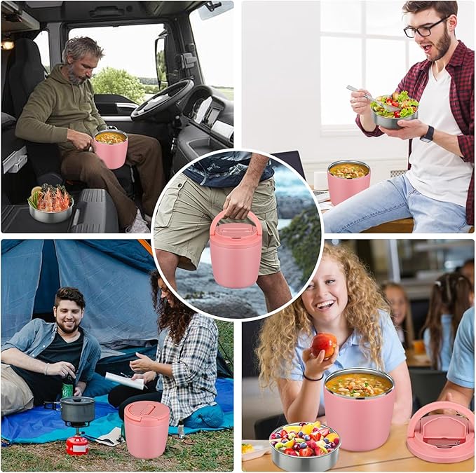 40oz Insulated Lunch Containers for Adults Soup Thermo for Hot Food Jar Wide Mouth Leak Proof Vacuum Stainless Steel Thermal Bento Box with Buckle Lid and Spoon