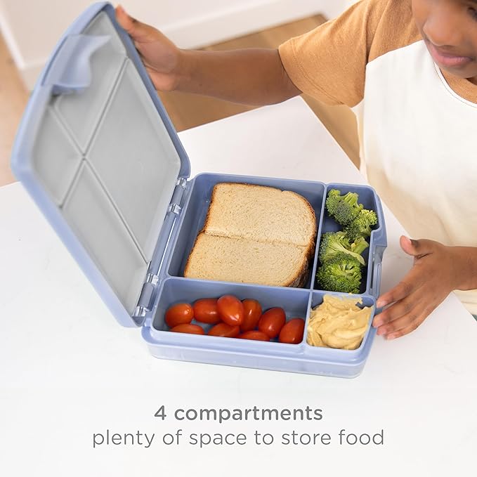 Ubbi Bento Lunch Box for Kids with 4 Compartments, BPA-Free, Leakproof, Dishwasher Safe, Food-Safe Material, Portion-Controlled Lunch Container, Kids Summer Camp, Cloudy Blue (Pack of 2)